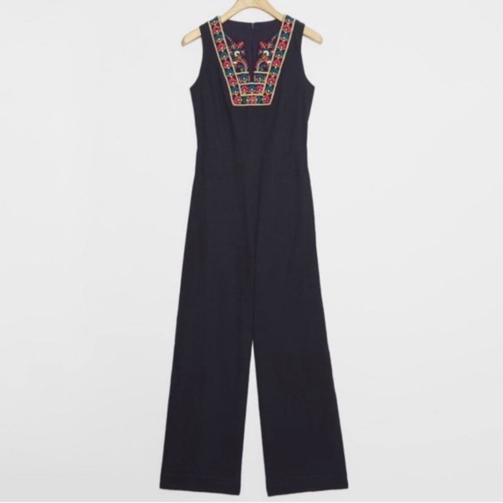 Porridge for Anthropologie Navy Embroidered Jumpsuit L